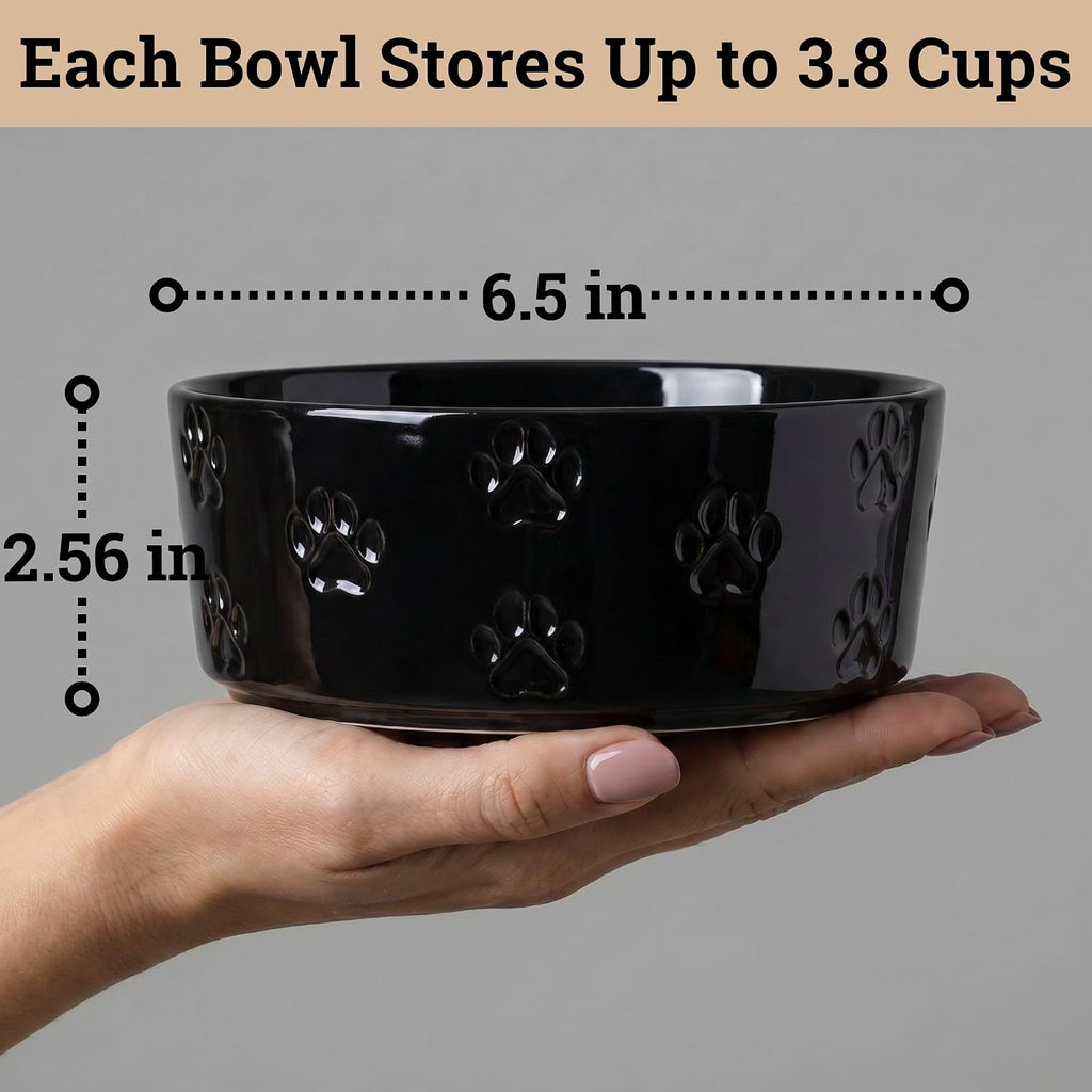 Ceramic Dog Bowl Set of 2 w/ Anti-Skid Base 6.5"W x 2.5"H, 3.8 Cup Capacity