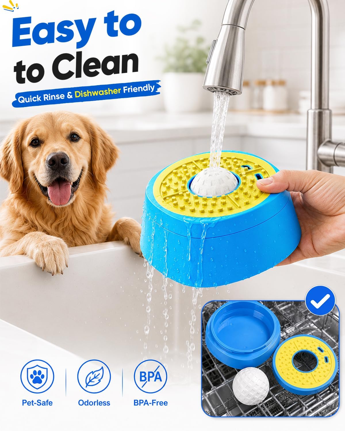 Interactive Slow Feeder Dog Bowl with Rolling Lick Ball for Liquid Treats
