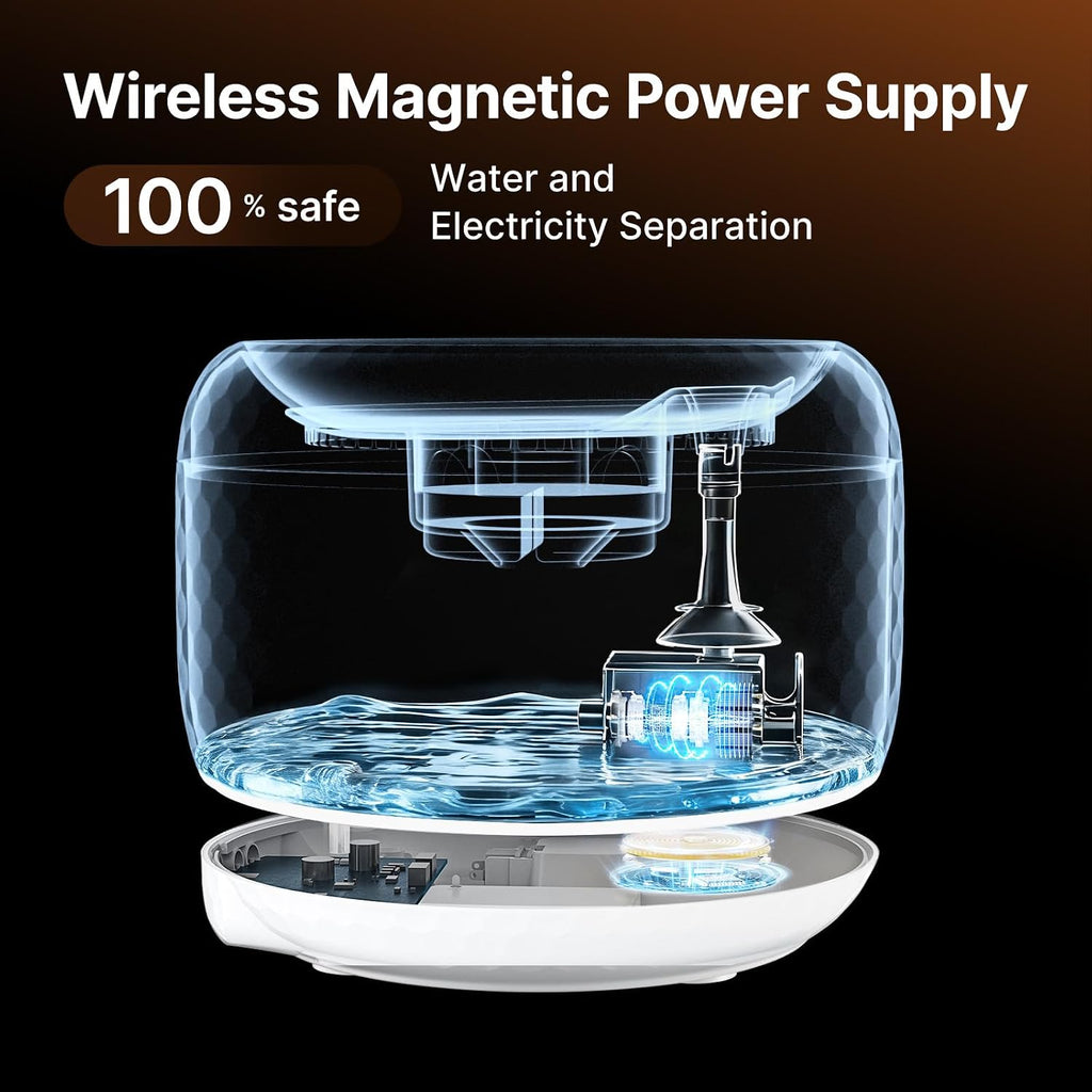 Red Dot Award Wireless Cat Water Fountain 1.8L/60oz, 145° Sensor Fountain with 5000mAh Battery, Silent Pump, Water-Electric Separation & Low Water Auto Shut Off for Cats Dogs