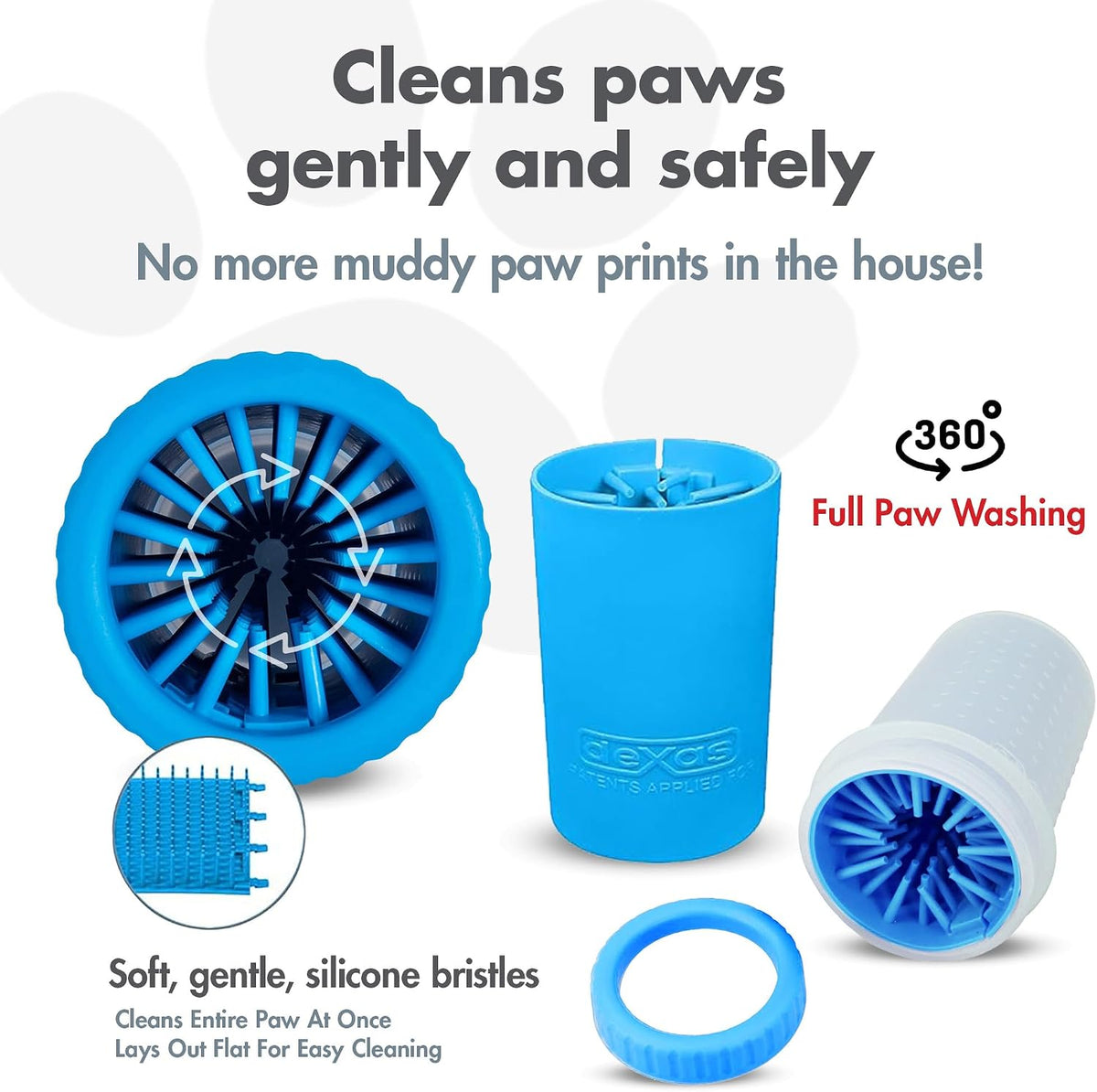 Dexas MudBuster Medium Dog Paw Cleaner, Pro Blue, Fits 1.5"-2.5" Wide Paws, Gentle Silicone Bristles for Quick, Easy Cleaning 