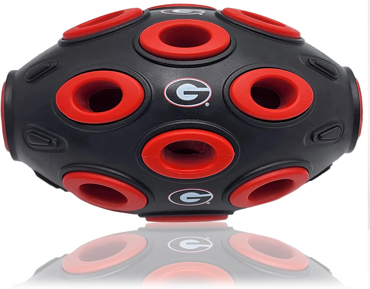 Pets First NCAA Georgia Bulldogs Football Treat Dispensing Toy for Dogs and Cats, Rubber Ball Dog Feeding Toy