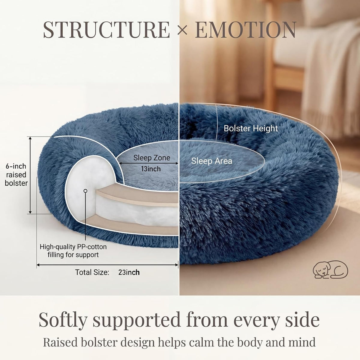 nononfish Plush Dog Bed for Small Dogs,Soft Calming Donut Bed