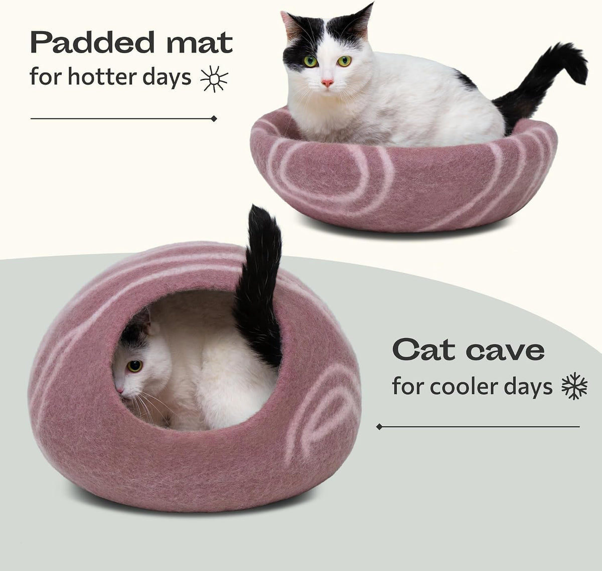 MEOWFIA Cat Cave - New Zealand Wool Bed for Indoor Cats (Rose Gold)