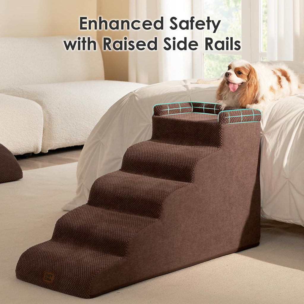 EHEYCIGA 5-Step Curved Dog Stairs for High Beds 20.7" H, Brown