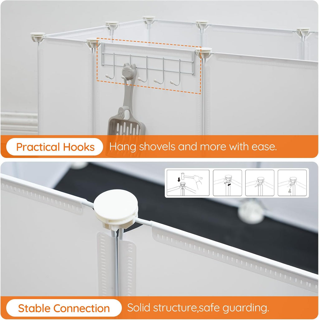 HOOBRO 2 Pack Cat Litter Box Enclosure Splash Guard with Large Oxford Mat, Plastics High-Edge Litter Guard with Drain Hooks, DIY Assembly, 70.9" L x 29.1" W x 15.7" H, Easy to Clean, White WT08PP03