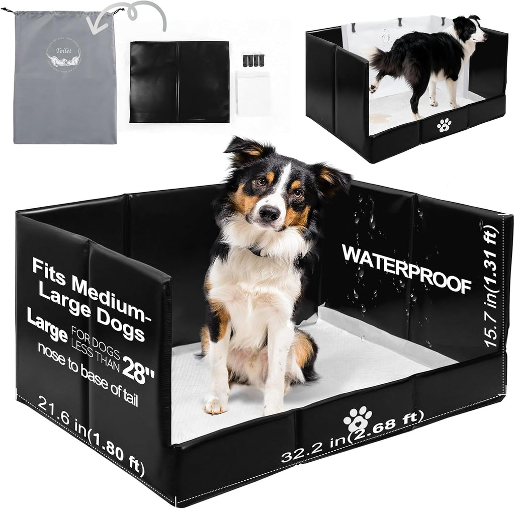 HQ4US 4LEGS Dog Litter Box Indoor High Walls, Puppy Pee Pad Holder Foldable | Dog Potty Tray, Large Dog Toilet with Clips, No Assembly,Waterproof, Easy Clean, No Spill, Seamless, Portable for Travel