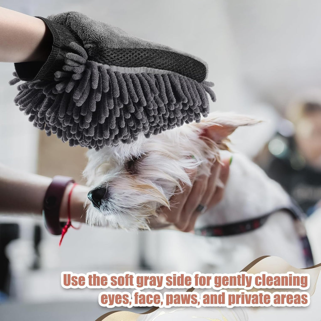 Teenyyou 2 Pcs Dog Towel Chenille Microfiber Pet Grooming Gloves,Grey