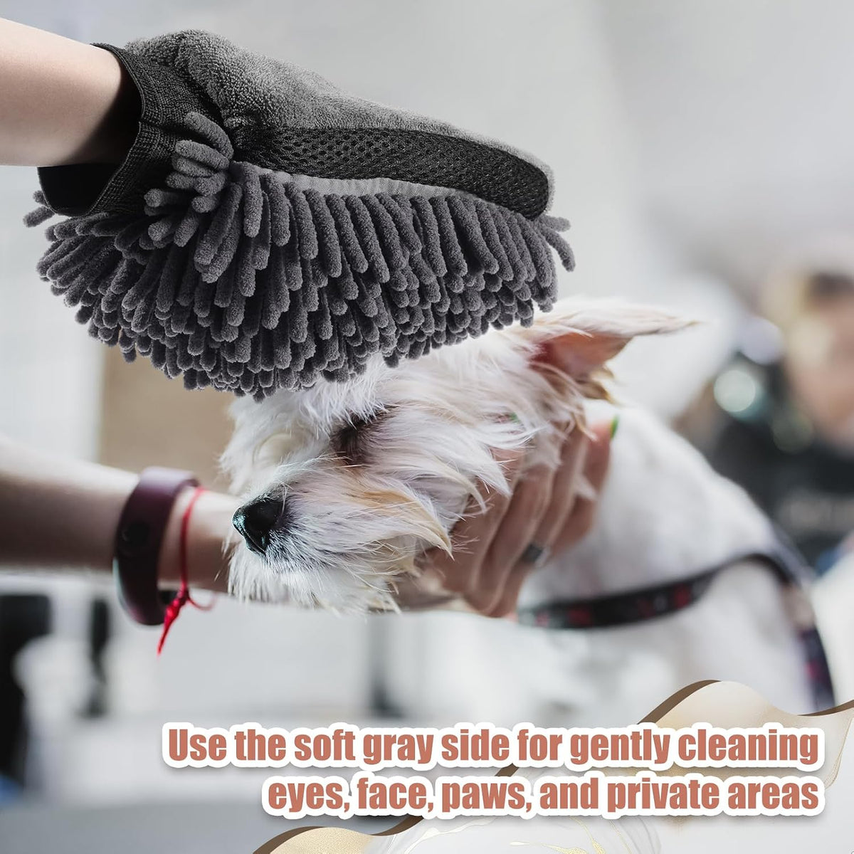 Teenyyou 2 Pcs Dog Towel Chenille Microfiber Pet Grooming Gloves,Grey