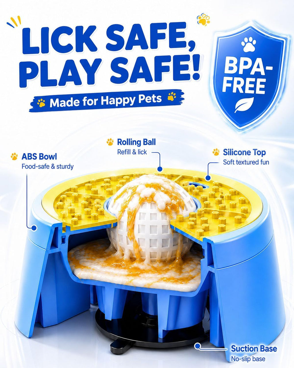 Interactive Slow Feeder Dog Bowl with Rolling Lick Ball for Liquid Treats