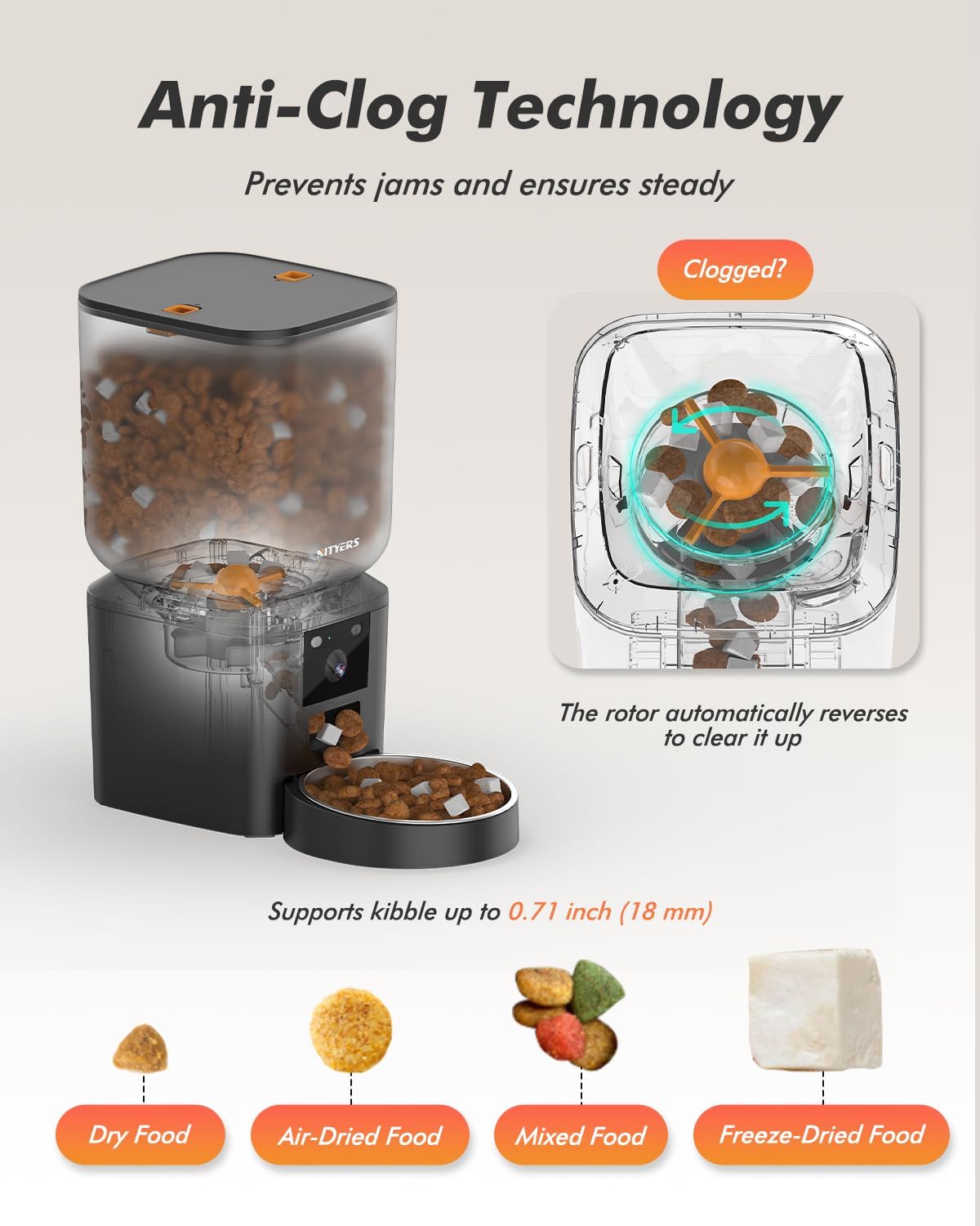 Automatic Dog Feeder with 2K Cameras - 8L/ 34 Cups Cat Food Dispenser for 2-18mm Dry Food, 2.4G&5G WiFi, Night Vision, 2-Way Talk, Up to 99 Portions 15 Meals Per Day, 10s Voice