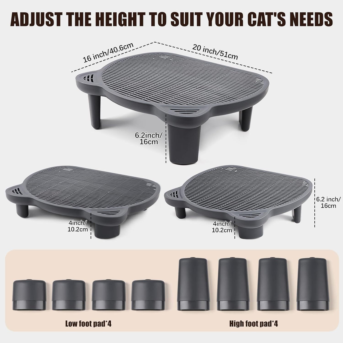 Litter Box Step Adjustable Cat Step with Filter Function,Dark Grey