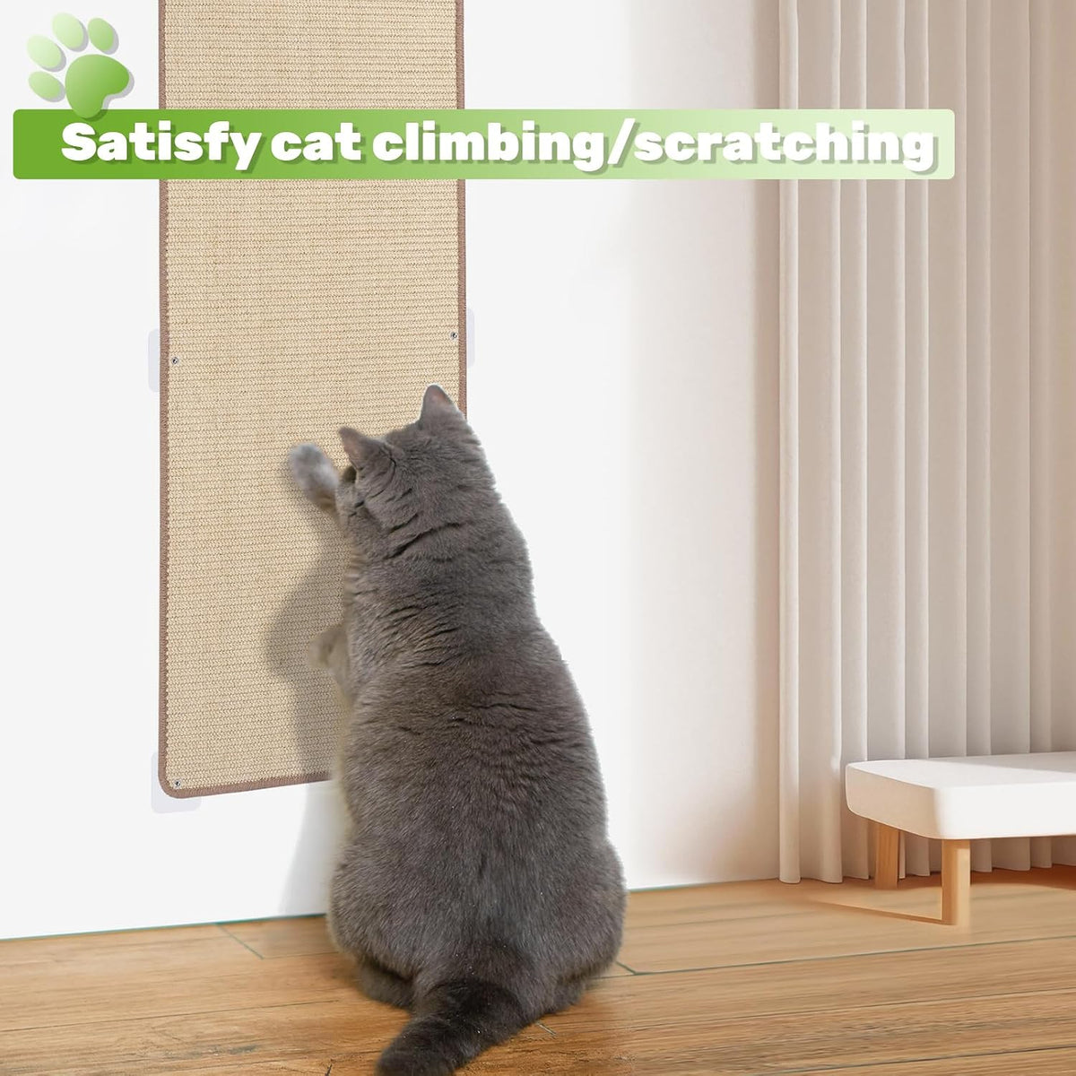 Uranshin Natural Sisal Cat Wall Climbing Carpet, Wall Scratcher Mat Pad