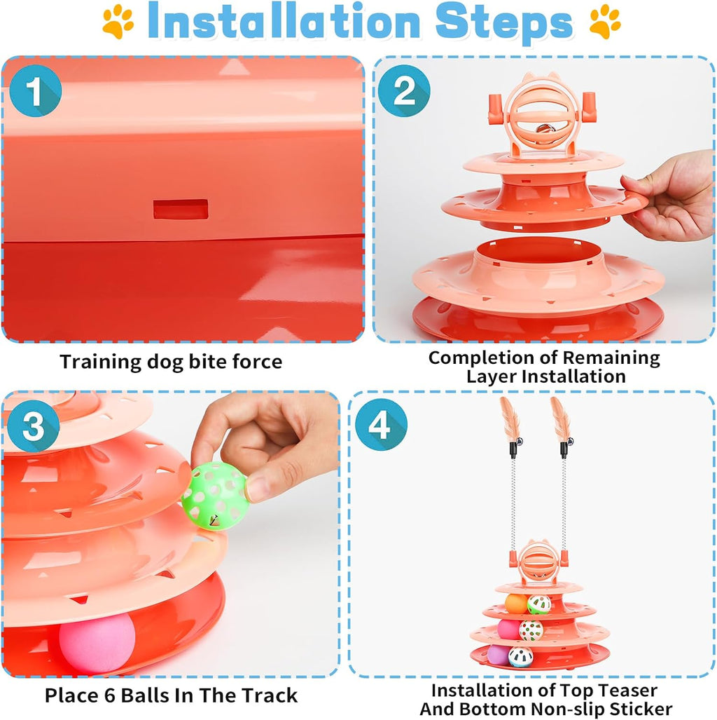 Goosheep Interactive Cat Puzzle & Ball Toy Kit with 2 Cat Teasers (Orange)