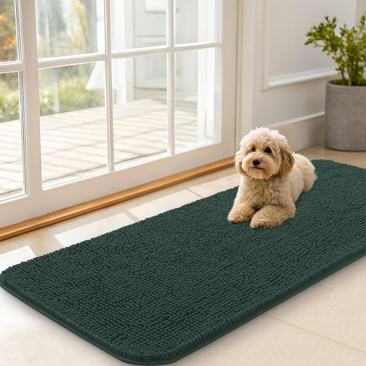 OLANLY Dog Door Mat for Muddy Paws 47x20, Super Absorbent Chenille Mud Mat