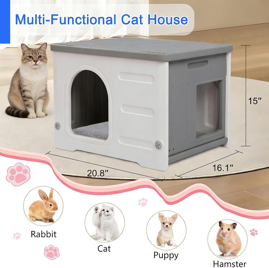 Rockever HDPE Cat House with Mat, Outdoor Waterproof Easy Clean Shelter