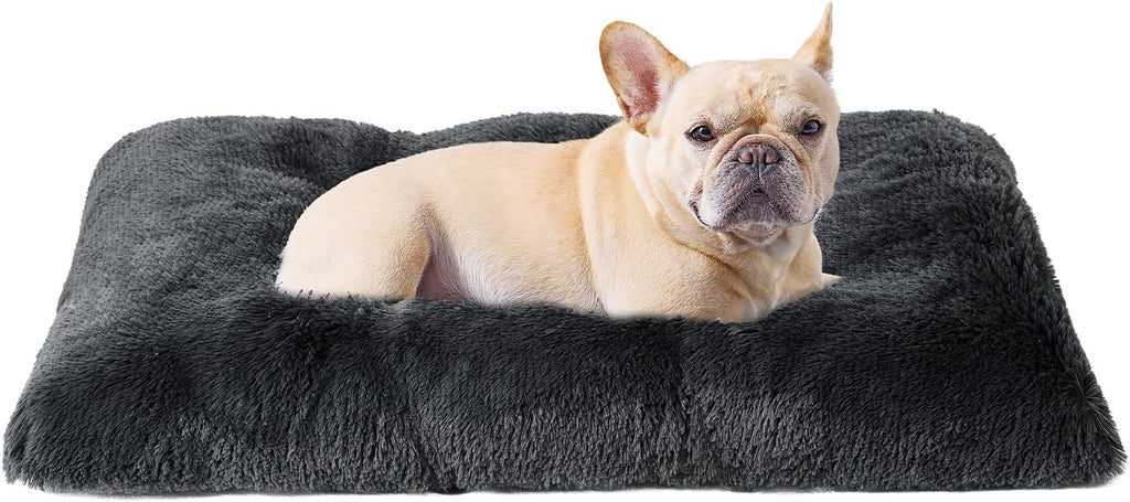 EHEYCIGA Fluffy Dog Crate Bed for Medium Dogs, Plush Crate Pad, Dark Grey