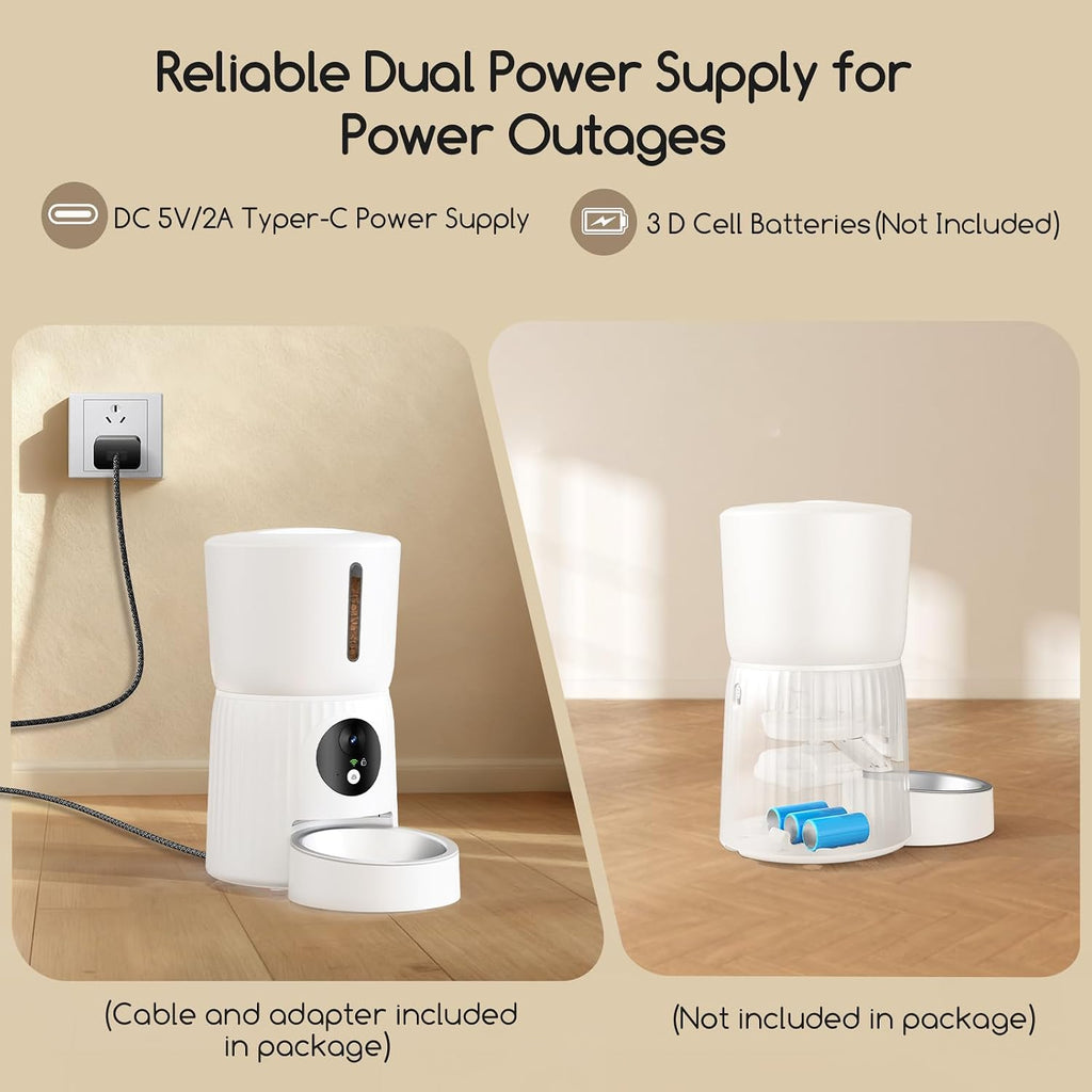 Faroro Automatic Cat Feeder with Camera, 1080P HD Video with Night Vision, 5G WiFi Automatic Dog Feeder with APP Control, 2-Way Audio, Blockage Sensor for Cats or Small Dogs, 4L (White)
