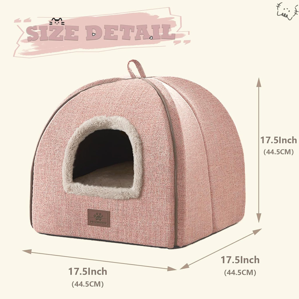 Cat Beds for Indoor Cats - Cat House Cats Tent with Removable Washable Cushioned Pillow, Soft and Self Kitten beds,Pet Bed((Large,Pink)