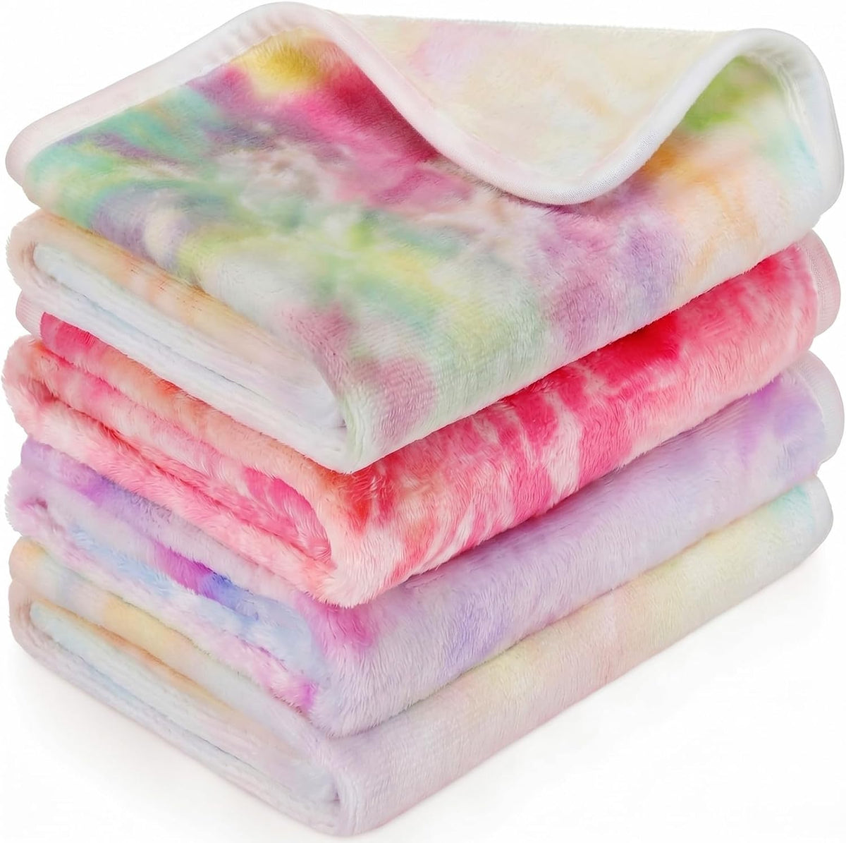 Tatuo 4 Pcs Fleece Dog Blanket for Puppy Cat, Tie Dye, 24 x 16 in, Pastel
