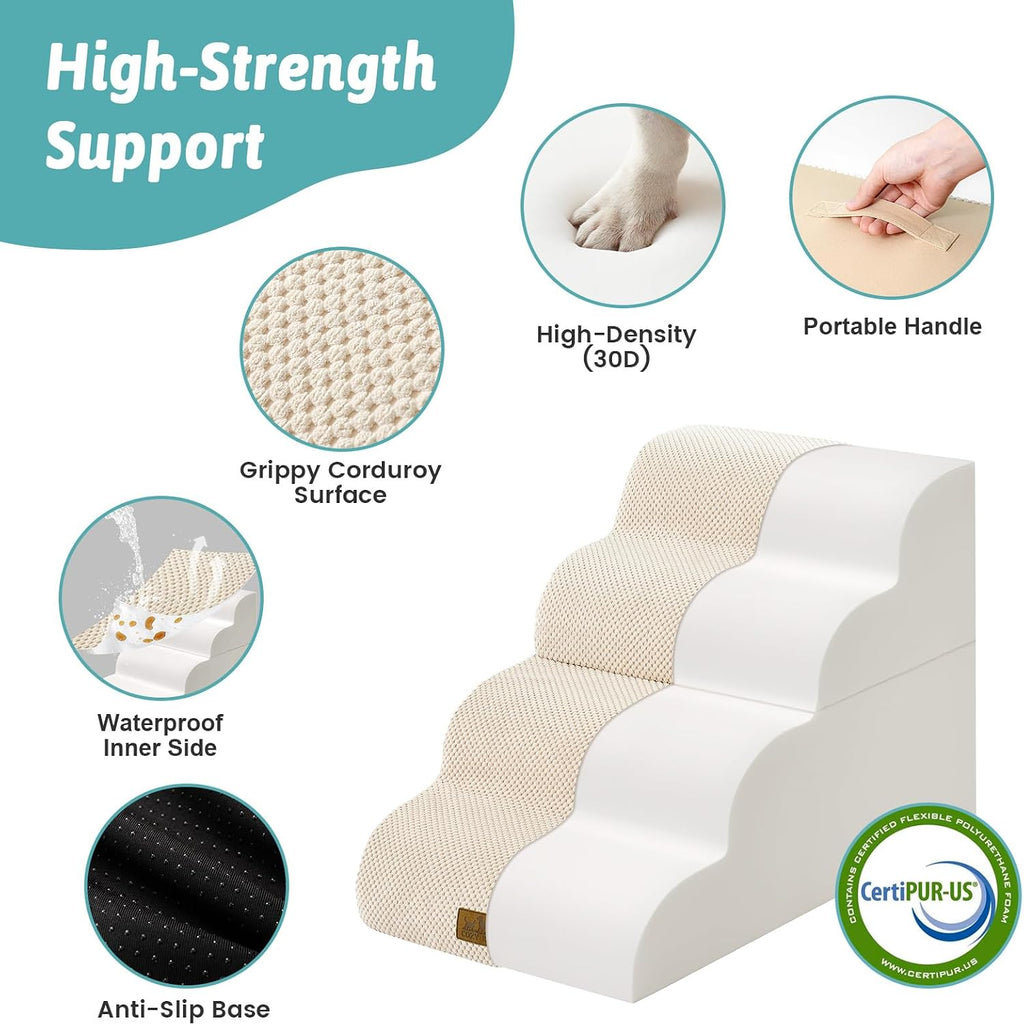 COZY KISS Detachable Small Dog Stair 19.7"H, 4 Step Pet Ramp for Bed, Beige