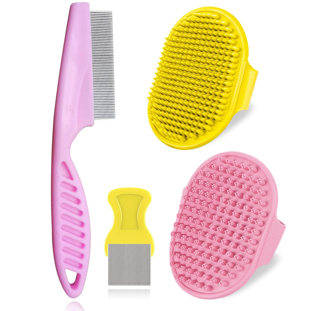 Pet Grooming Brush Kit, 4Pack Dog Bath Brushes Flea Comb Set for Cat