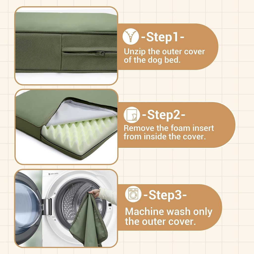 XXL Dog Bed Waterproof Washable, Wipeable Leather Large Crate Pad 48" Green
