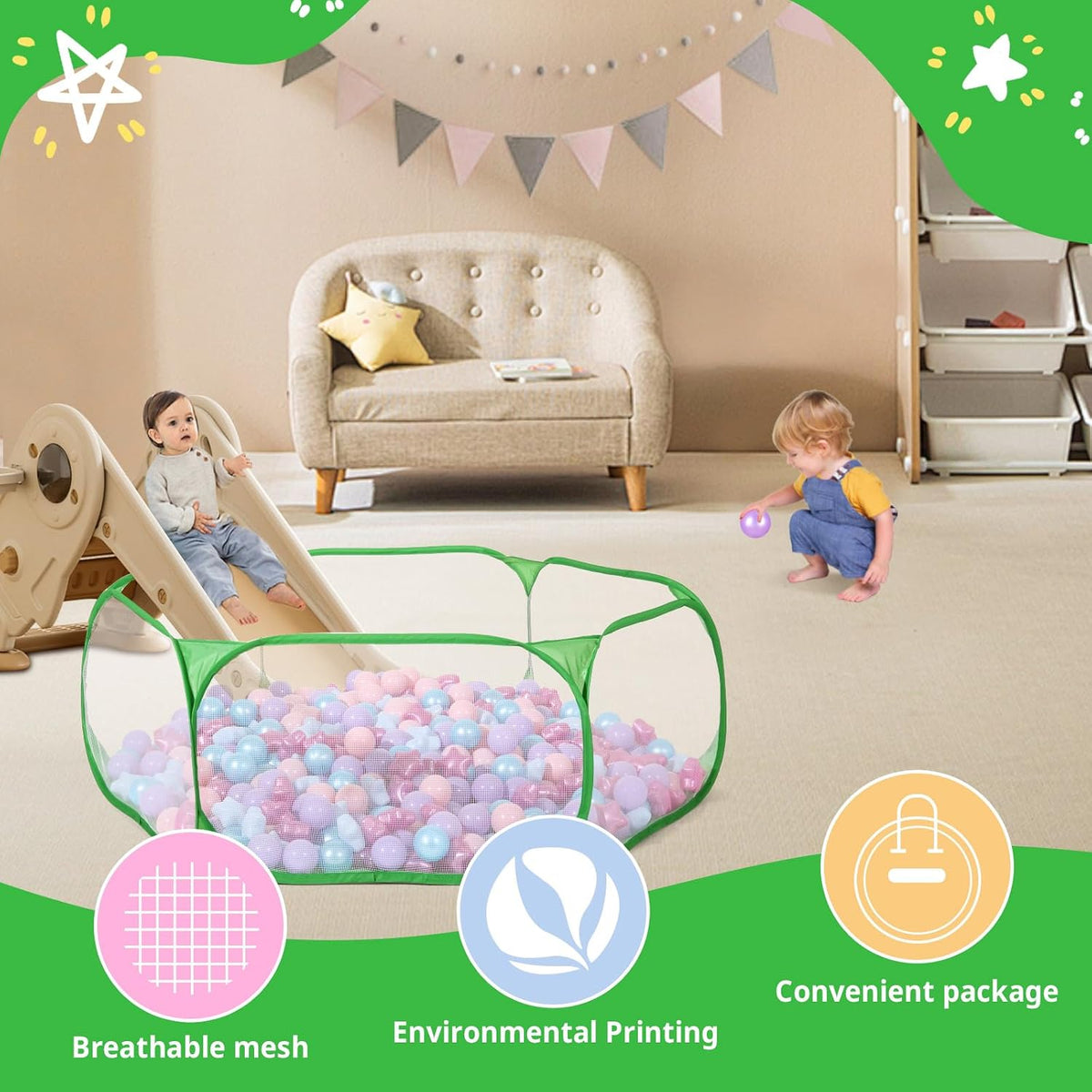 STARBOLO Kids Ball Pit Play Pool Play Tent, Toy Ball Play Pool Foldable Play Tent for Kids Girls Boys Pets Indoor and Outdoor, Balls Not Included (Green).