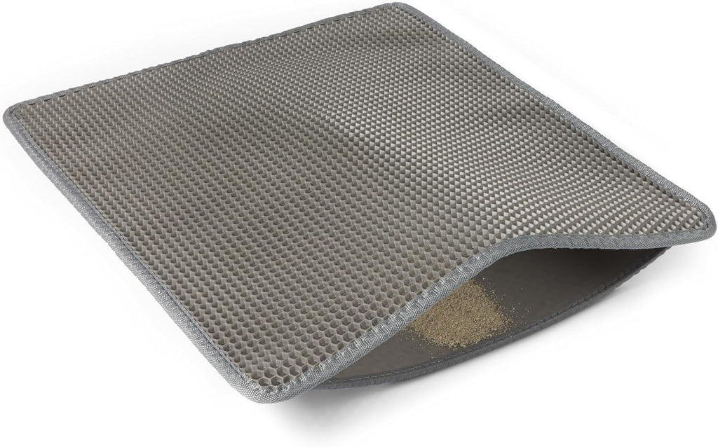 Amazon Basics Double-Layer Cat Litter Mat, Honeycomb Design with Scatter Control, Waterproof & Urine-Proof, Non-Slip Trapper Mat, Soft on Paws, Grey, 30" x 24"