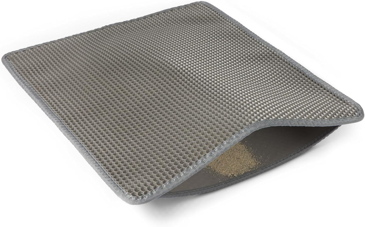 Amazon Basics Double-Layer Cat Litter Mat, Honeycomb Design with Scatter Control, Waterproof & Urine-Proof, Non-Slip Trapper Mat, Soft on Paws, Grey, 30" x 24"