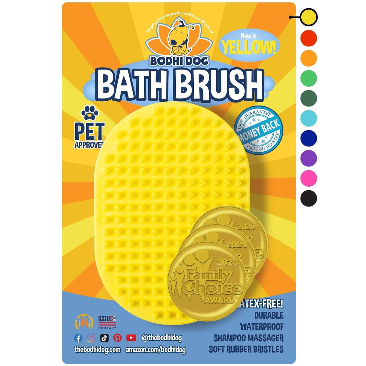 Bodhi Dog Shampoo Brush - Pet Grooming & Bath Supplies for Dogs and Cats - Bath Brush for Long & Short Hair - Premium Scrubber for Shower, Showerhead, Sprayer & Bathing (One Pack, Yellow)