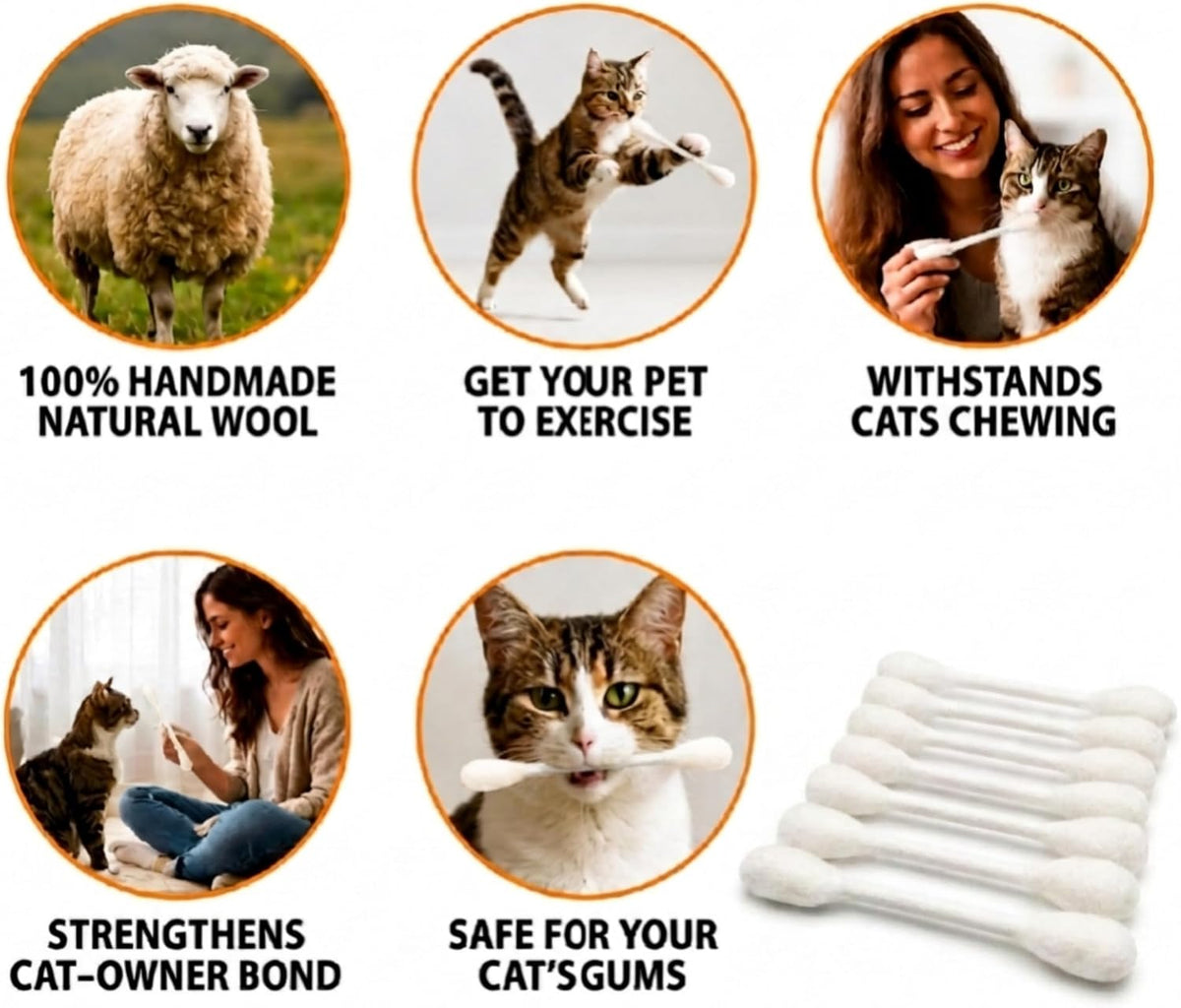 Glaciart One Swabs Cat Toys with Catnip - 12 Pk | Durable for Chew, Cute Cat Toys Interactive Kitty for Boredom, Exercise, & Play | Filled w/Organic Catnip for Anxiety & as Digestive Aid | Gift Idea
