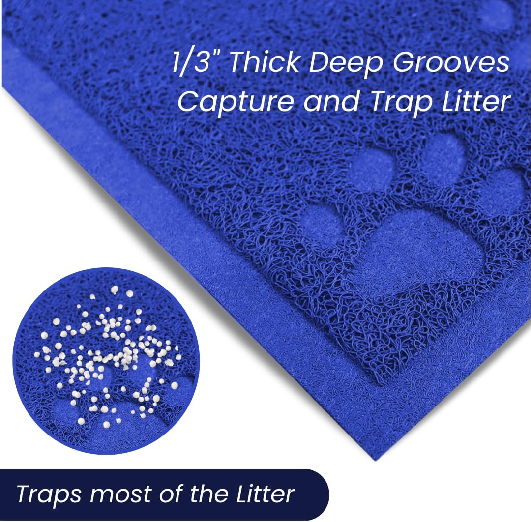Andalus Jumbo Cat Litter Mat, Pack of 1 - Waterproof, Non-Slip & Easy to Clean Cat Litter Box Mat for Extra Efficient Pet Litter-Trapping, Blue (47” X 35”)
