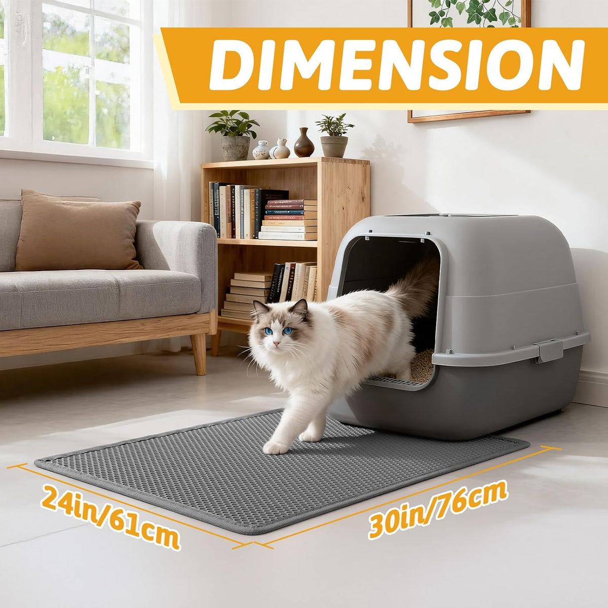 Pieviev Litter Box Mat, Double-Layer Urineproof Design, 30" x 24" Gray | Honeycomb Litter Trapping Mat Captures Scattered Particles to Stop Tracking, Waterproof Base Protects Floors, Easy to Clean