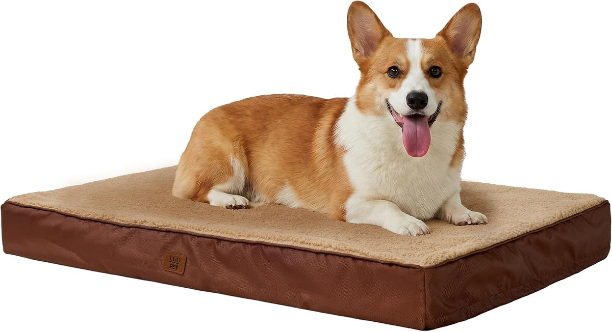 EGOHOME Comfort Orthopedic Egg-Crate Foam Flat Dog Bed, Brown, 29x21