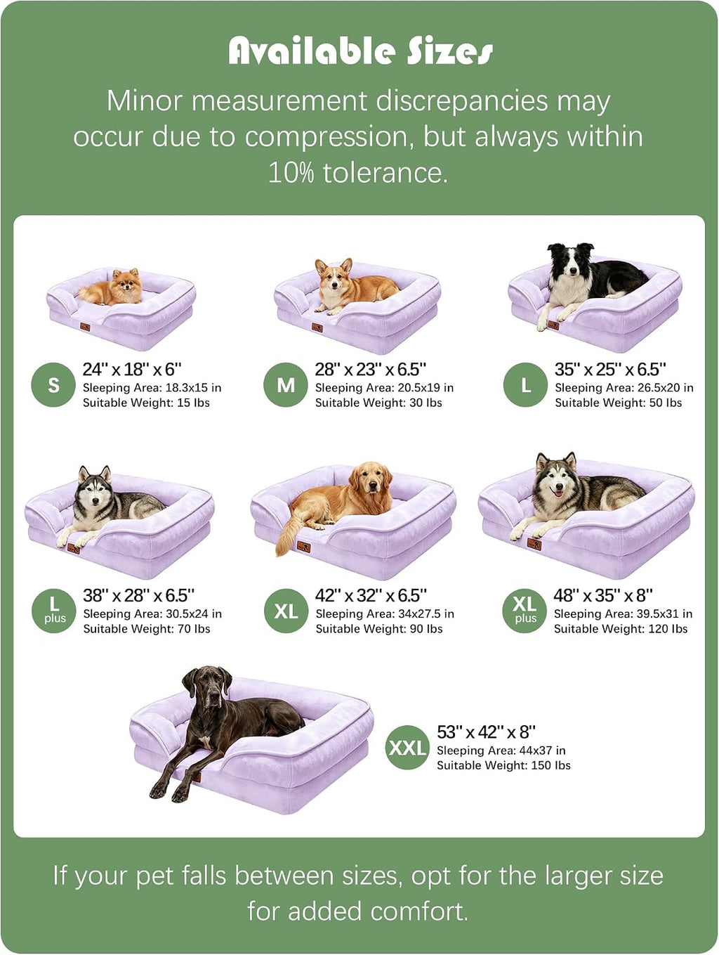 Spotted Play Orthopedic Dog Bed with Sides - Sofa Beds for Large Dogs, Supportive Foam Pet Couch Bed with Washable Removable Cover, Waterproof Lining and Non-Slip Bottom, Purple - L