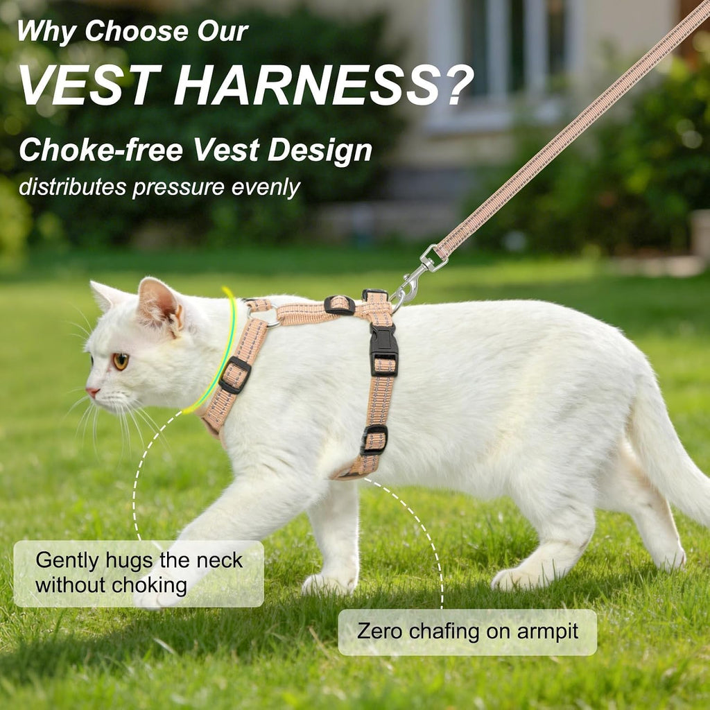 BEAUTYZOO Cat Harness and Leash Set, Escape Proof and Adjustable, Beige