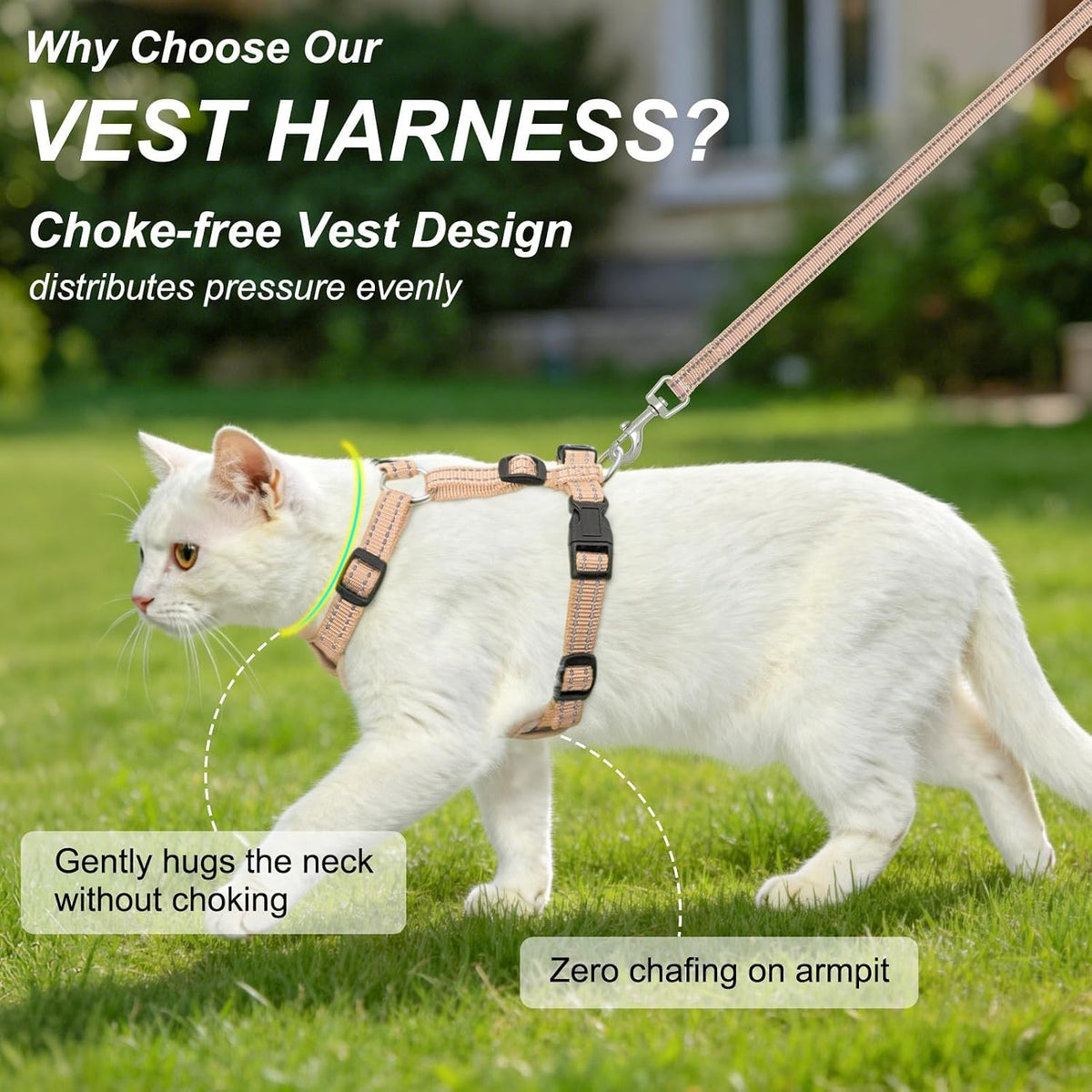 BEAUTYZOO Cat Harness and Leash Set, Escape Proof and Adjustable, Beige