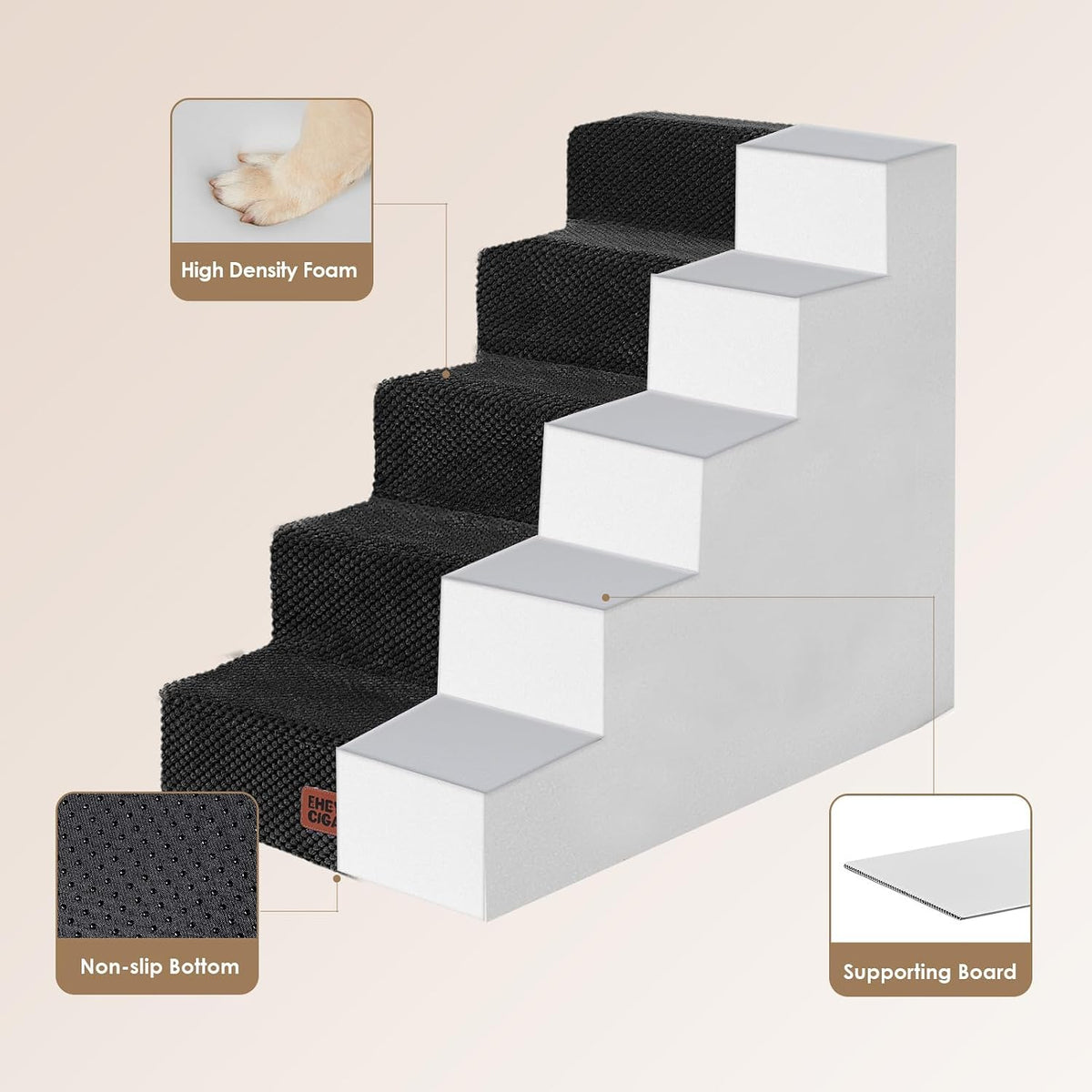 EHEYCIGA Dog Stairs for High Bed 22.5" H, 5-Step Dog Steps, Black