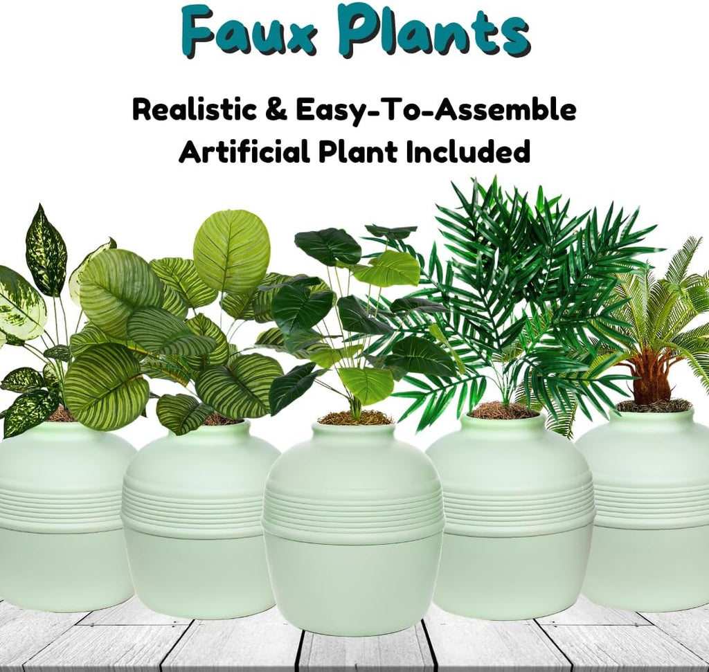 Good Pet Stuff Original Hidden Litter Box Planter, Decorative Cat Litter Enclosure, Carbon Filter, Faux Plant, Round Design, Easy to Clean, Base Kit, Broad Leaf Philodendron, Mint Green