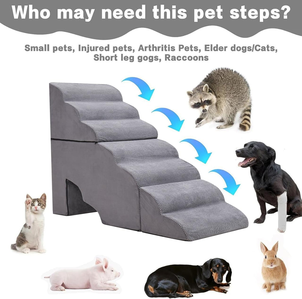 7-Step 35D Foam Dog Stair for High Beds 32 inches Tall, Grey