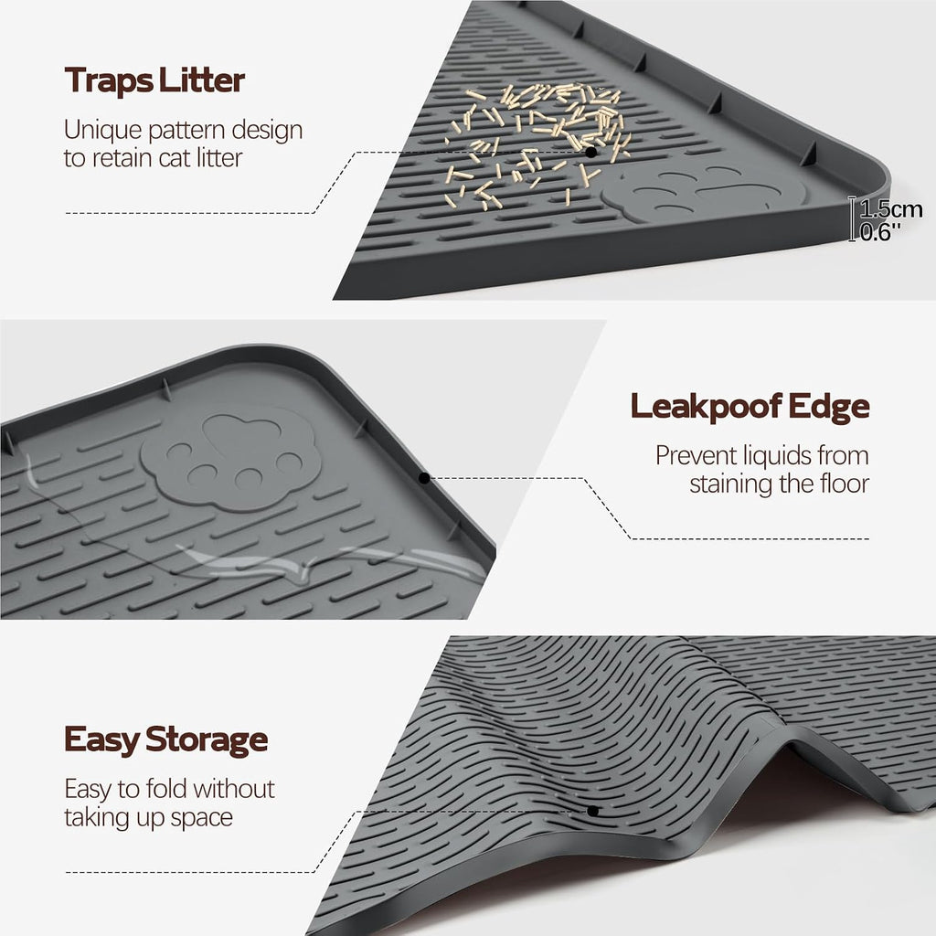 Silicone Cat Litter Mat for Litter Box 70”x45” Large Cat Mat, Dark Grey | Waterproof, Non-Slip, Leak-Proof Rug Mat with Lip, Easy to Clean, Extra Large Litter Catcher Mat for Floor