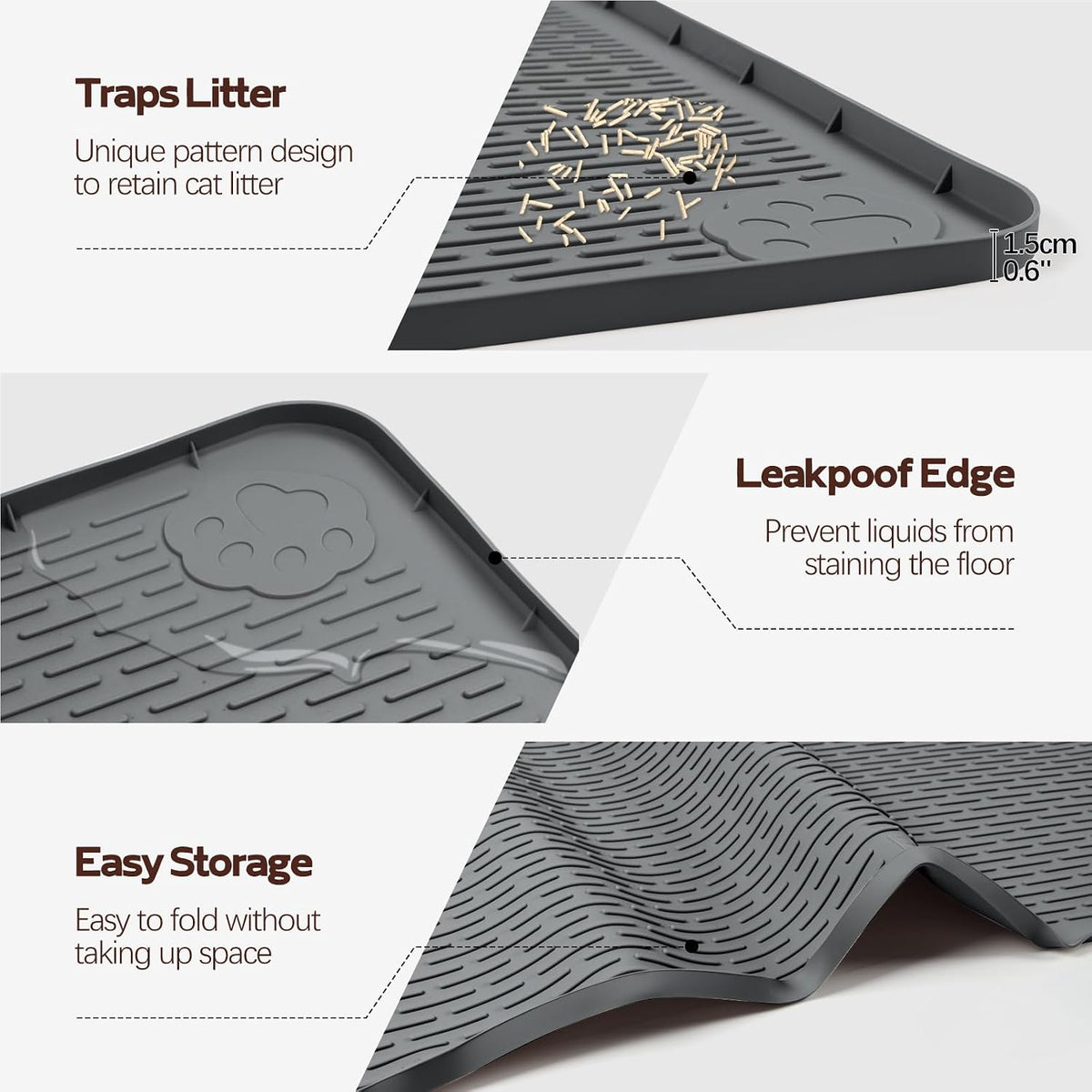 Silicone Cat Litter Mat for Litter Box 70”x45” Large Cat Mat, Dark Grey | Waterproof, Non-Slip, Leak-Proof Rug Mat with Lip, Easy to Clean, Extra Large Litter Catcher Mat for Floor