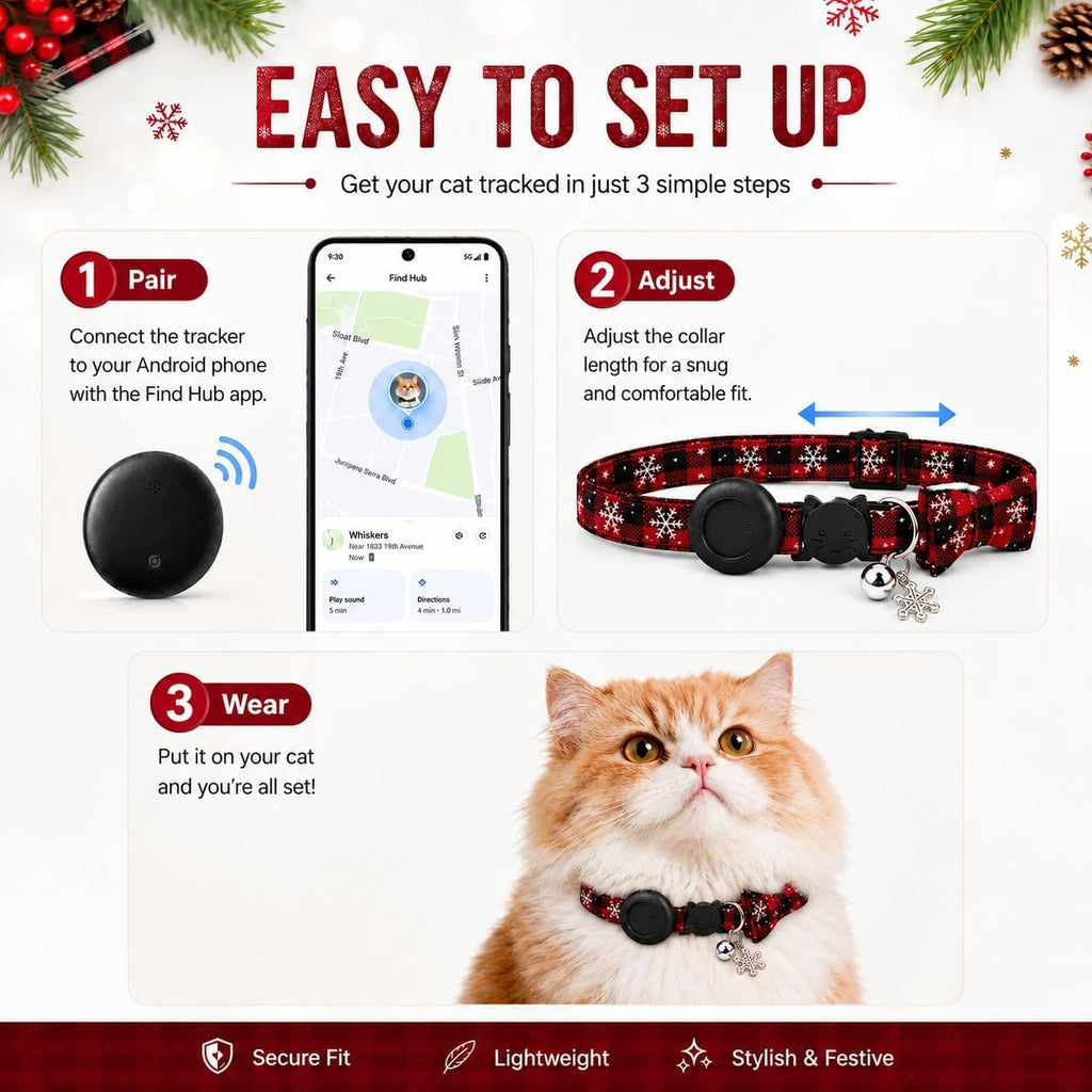 GPS Tracker for cat，Pet Tracker (Android Only) Smart tag,Waterproof Compatible with Google Find My,No Monthly Fee,Advanced Tracking Solution Smart Collar for Pet Safety Ideal Small Large Cats