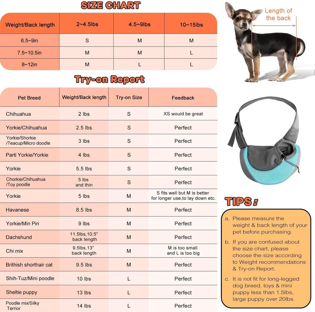 YUDODO Pet Sling Carrier for 5-9 lbs Small Dogs Cat Puppy Crossbody Carrier