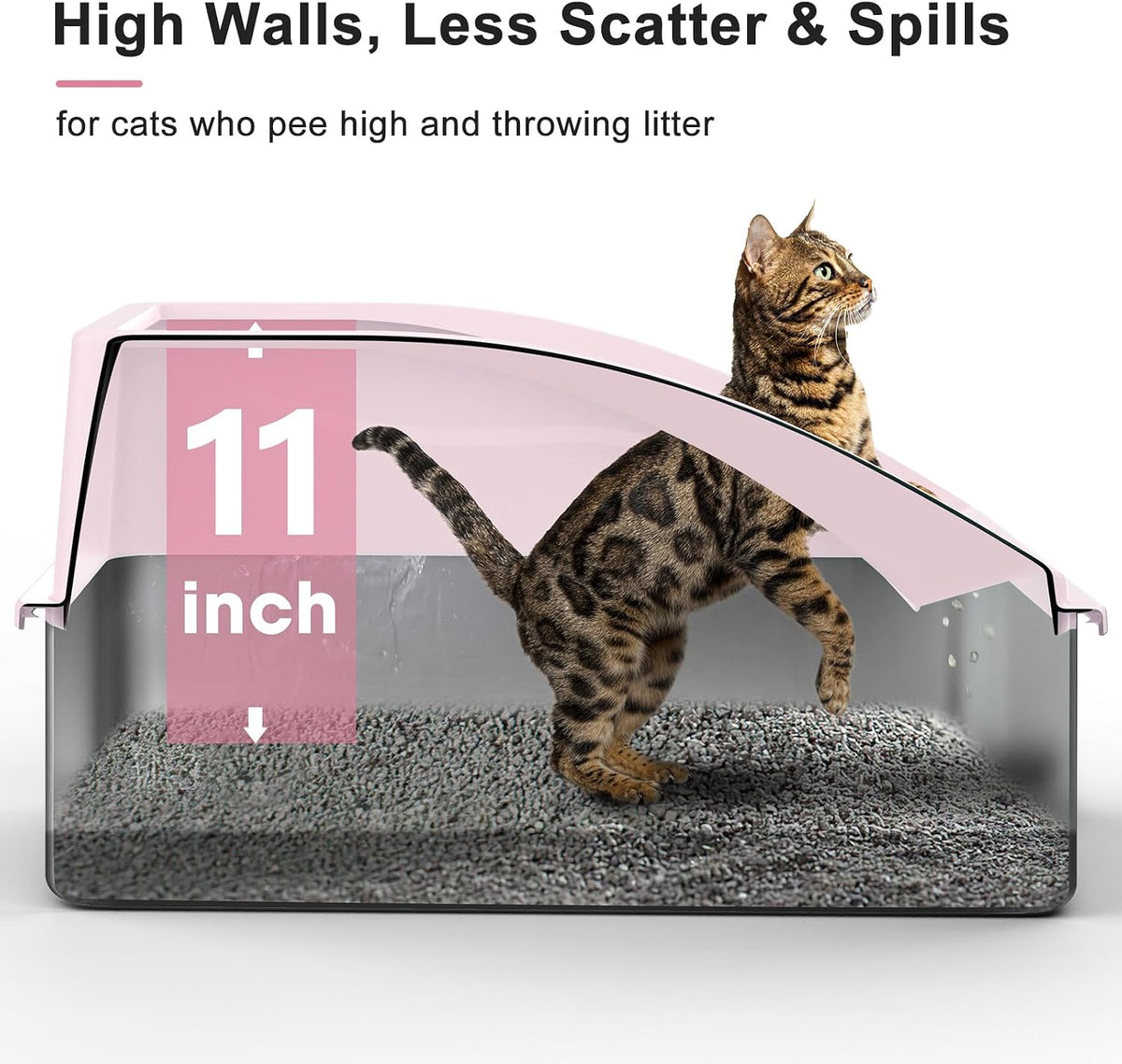 AIPERRO Stainless Steel Litter Box | XL Metal Cat Litter Boxes with Lid | Enclosed High Sided for Big Cats | Anti-Urine Leakage, Non-Stick, Easy to Clean with Litter Mat & Metal Scoop | Cute Pink
