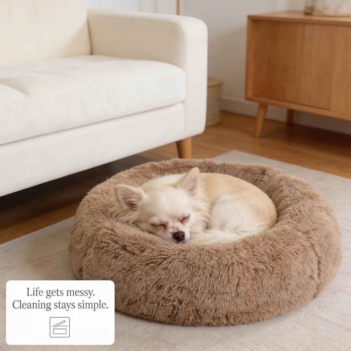 nononfish Round Dog Bed for Small Dogs,Calming Donut Plush Bed