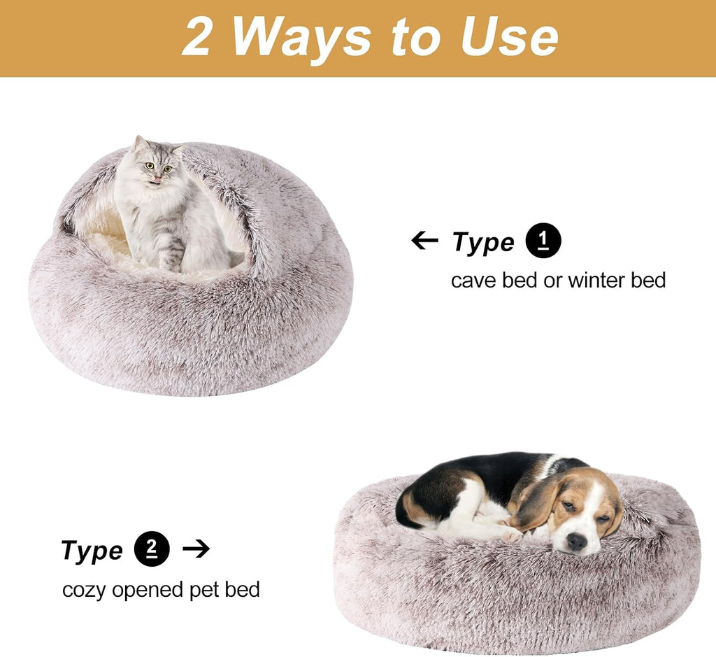 Dog Beds for Small Dogs, Cat Bed Cave, Washable Cute Cat Bed, Cozy Nook Pet Bed for Dogs or Cats, Anti-Slip Puppy Bed Fits up to 22 lbs Pets(Coffee, 24" x 24")