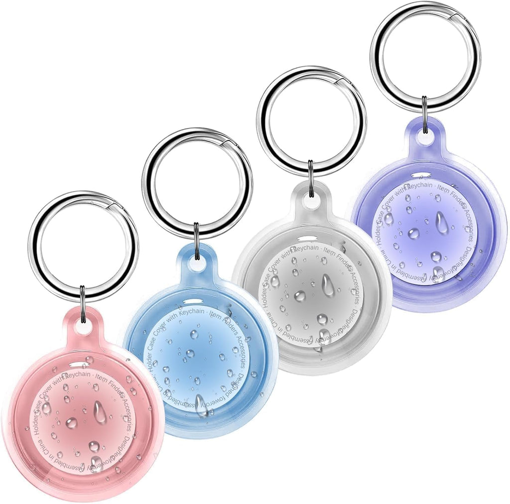 [4 Pack] IPX8 Waterproof Case for AirTag 2nd Gen (2026) & 1st Gen, Full Body Holder Keychain, Anti-Scratch Cover for Apple for Air Tags, Luggage, Pet Collar, Car Keys, Pink/Blue/Clear/Purple