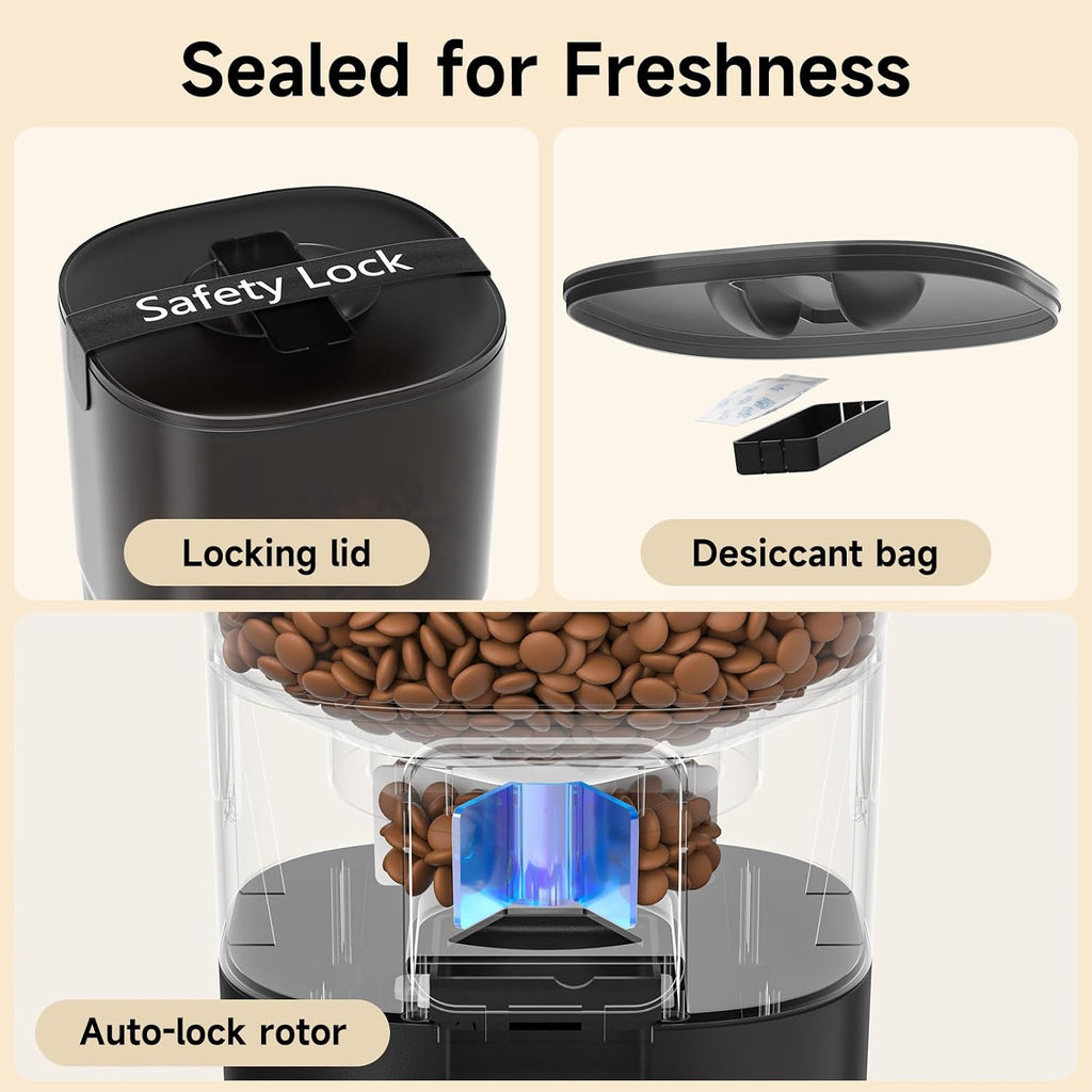 PAPIFEED Automatic Cat Feeder with App, 5G WiFi Auto Cat Feeder, 6L Slow-Feed Cat Food Dispenser for Dry Food, Dual Power Supply Timed Pet Feeder for Small Dog, 10 Meals/Day, 12 Portions/Meal, Black