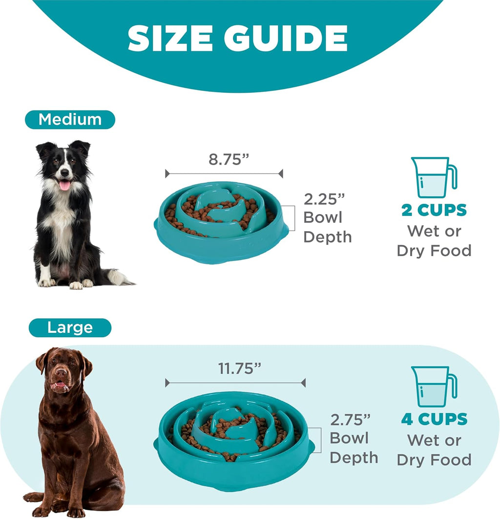 Outward Hound Fun Feeder Slo Bowl – Large 4‑Cup Capacity, Slow Feeding, Medium to Large Dogs, Non‑Slip, Turquoise, Drop Pattern | Slows Fast Eaters, Can Aid Digestion, Holds 4 Cups Dry or Wet Food, Non-Slip Base, Easy Clean, No BPA, Medium to Large Dogs 